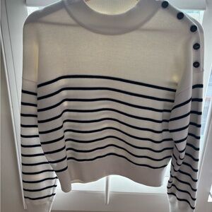 Sezane Black and White Button-Shoulder Sweater